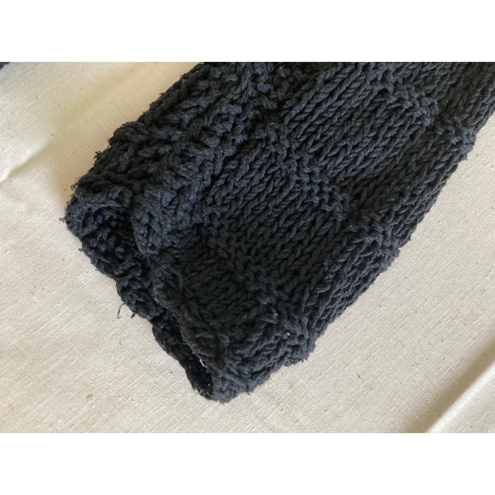 Hopeless Romantic Black Chunky Cotton Knit Cardigan Flower Buttons Collar Large - Picture 6 of 8